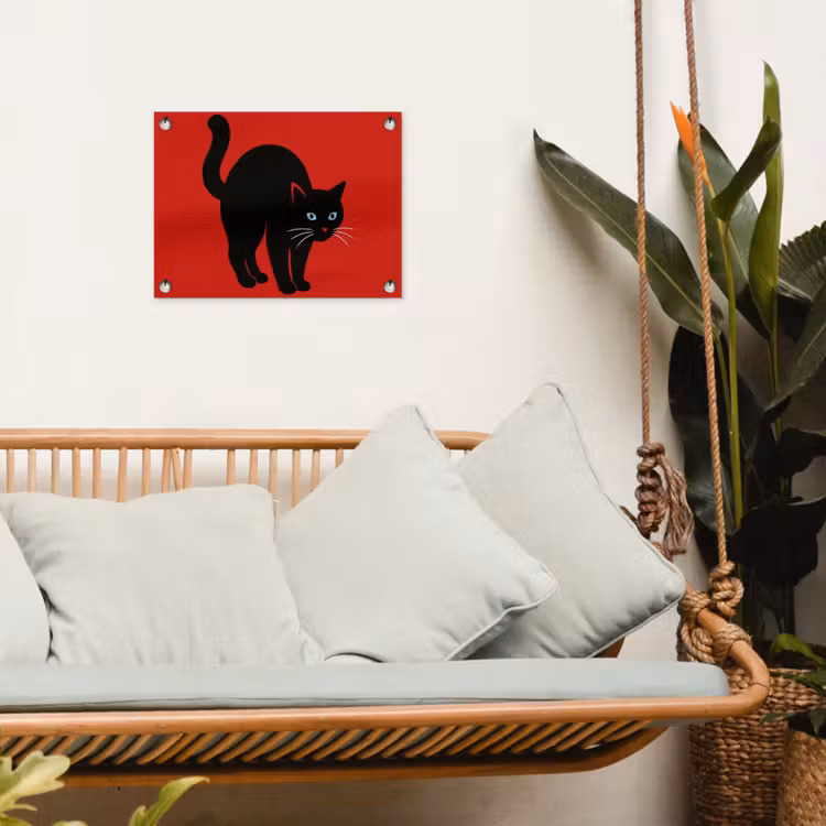 Kat - Zwart - Staart tuinposter los doek klein -sfeer7