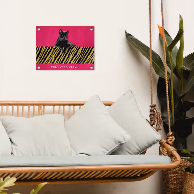 Kat - Baas - Roze - Tijgerprint tuinposter los doek klein -sfeer7