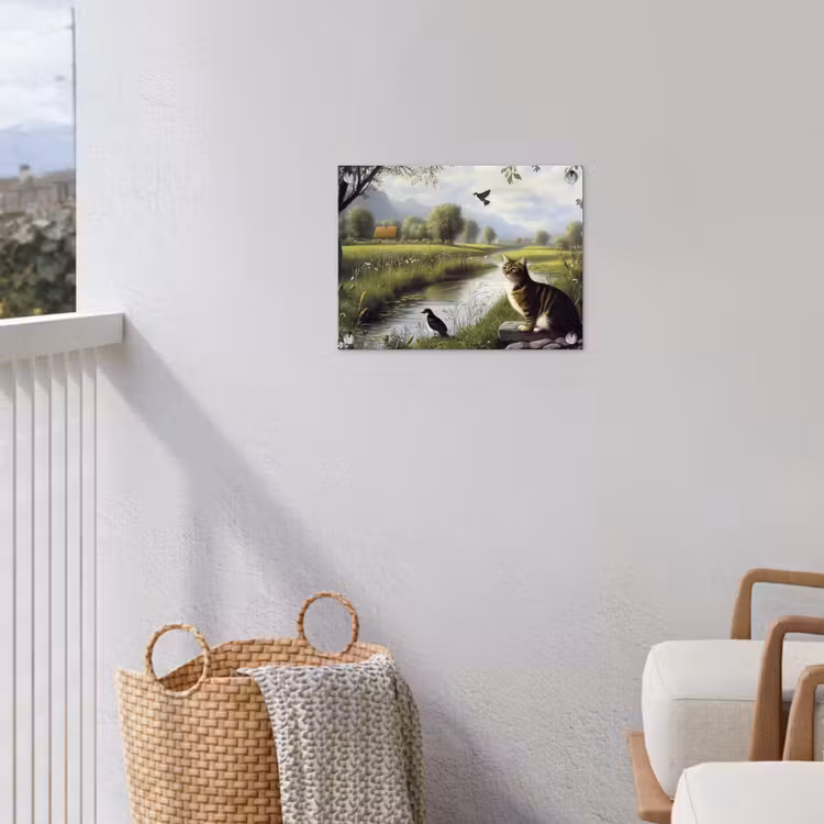 Kat - Beekje - Weide tuinposter los doek klein -sfeer8