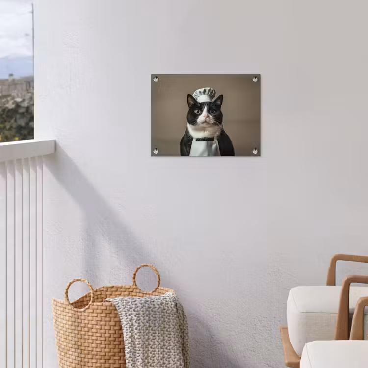 Kat - Kokskleding - Zwart - Wit tuinposter los doek klein -sfeer8
