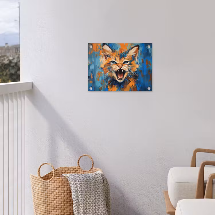 Kat - Kleurrijk - Oranje - Blauw tuinposter los doek klein -sfeer8