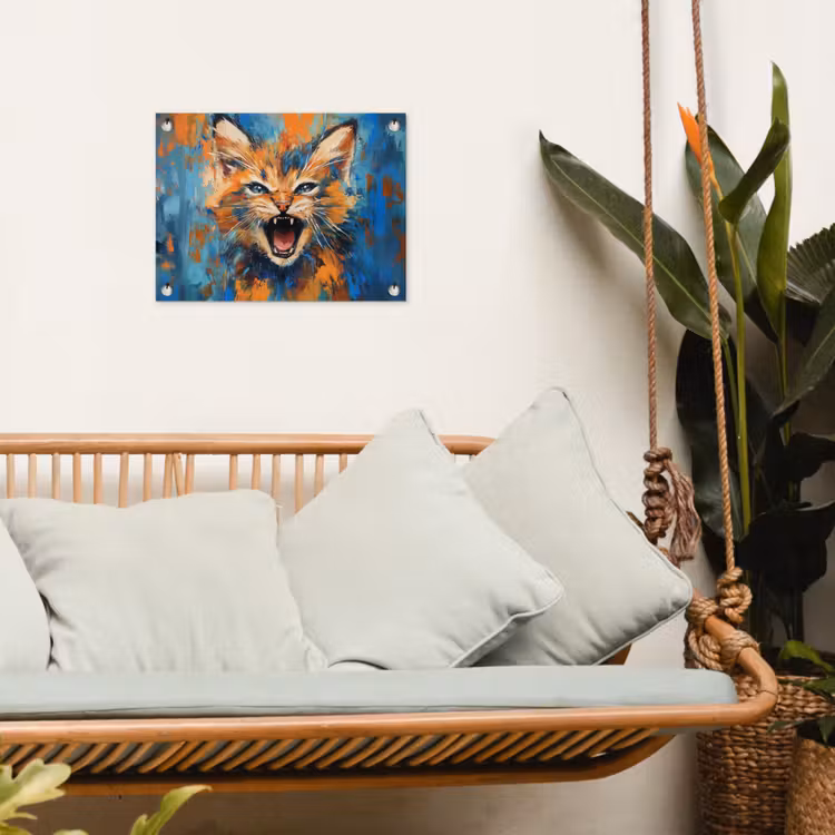 Kat - Kleurrijk - Oranje - Blauw tuinposter los doek klein -sfeer7