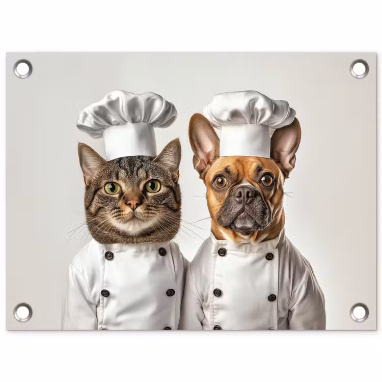 Kat - Hond - Kokskleding tuinposter los doek klein -3d