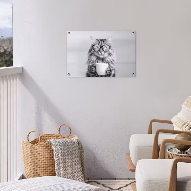 Kat - Bril - Mok - Pluizig tuinposter los doek klein -sfeer8