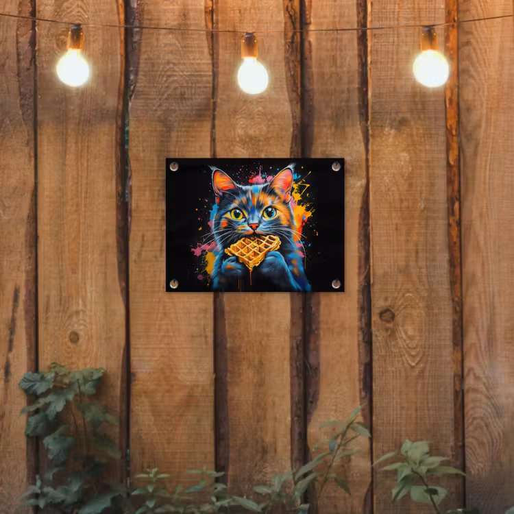 Kat - Graffiti - Kleurrijk - Wafel - Eten tuinposter los doek klein -sfeer1
