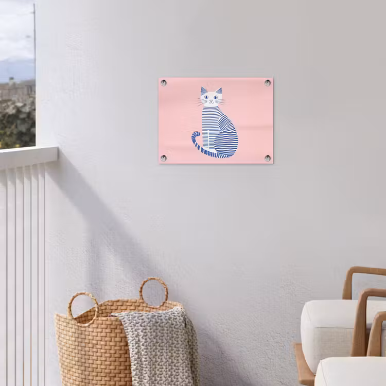 Kat - Illustratie - Minimalistisch - Roze tuinposter los doek klein -sfeer8