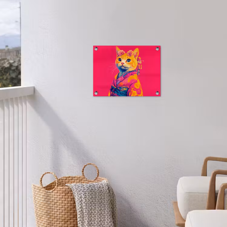 Kat - Kimono - Bloemen - Roze tuinposter los doek klein -sfeer8