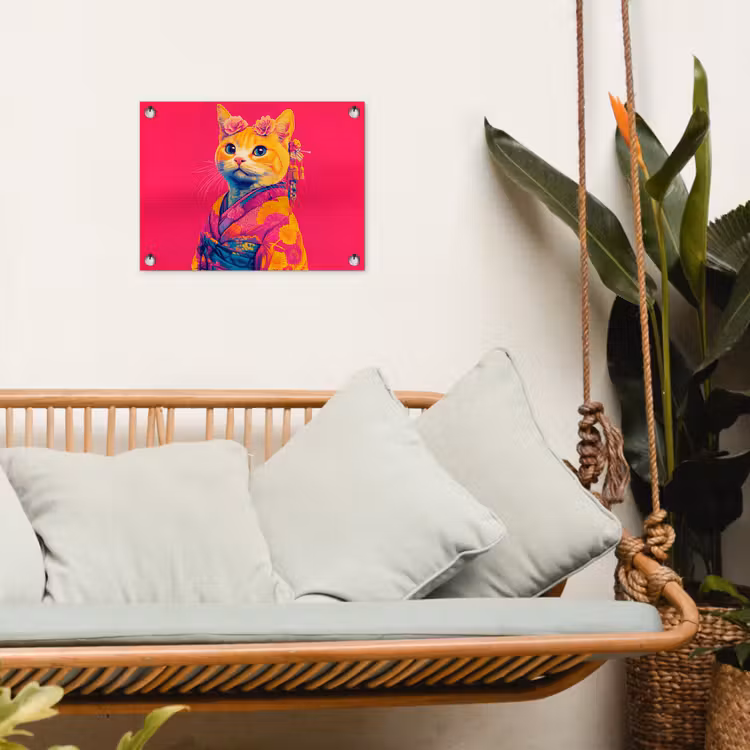 Kat - Kimono - Bloemen - Roze tuinposter los doek klein -sfeer7