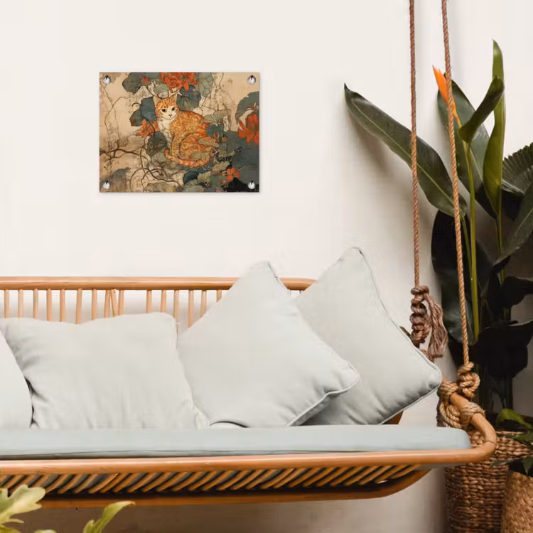 Kat - Sierlijk - Bloemen tuinposter los doek klein -sfeer7