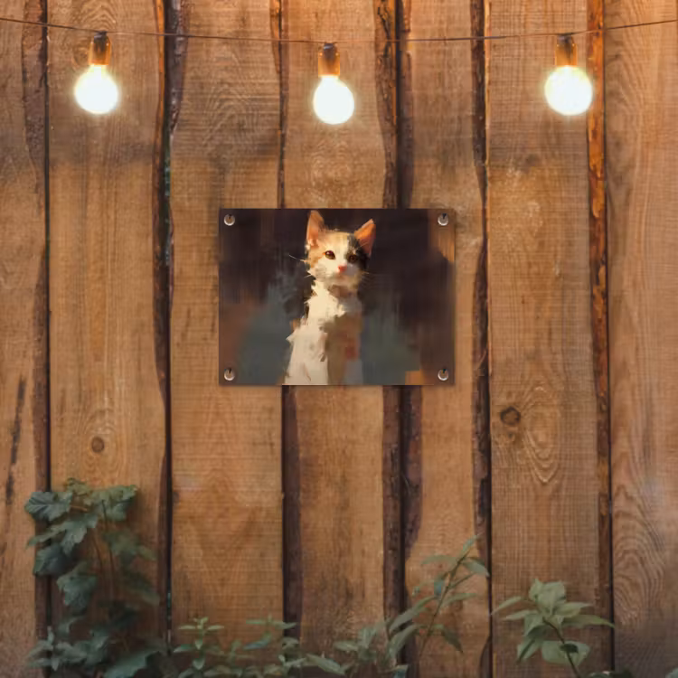Kat - Geschilderd - Artistiek - Wit tuinposter los doek klein -sfeer1