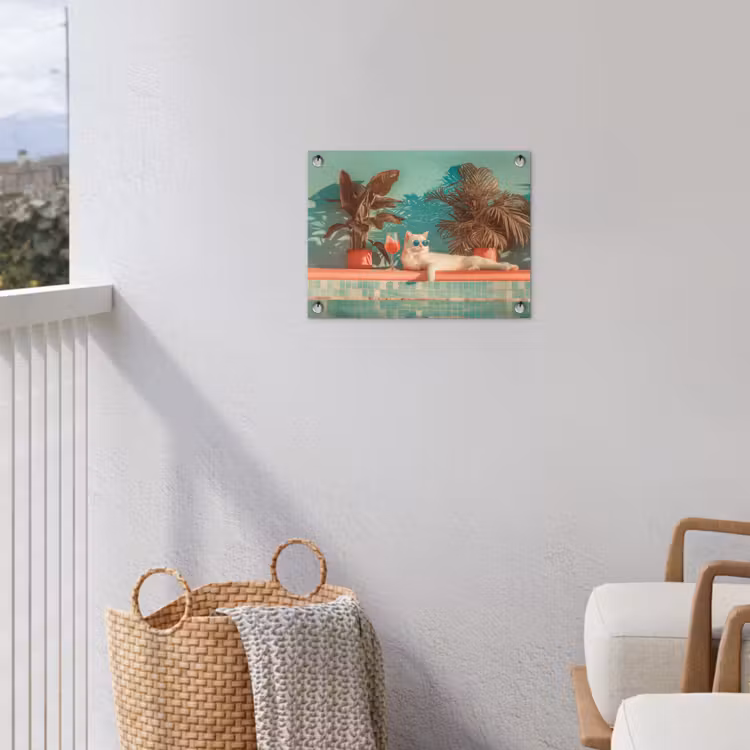 Kat - Zwembad - Zonnebril - Drankje tuinposter los doek klein -sfeer8