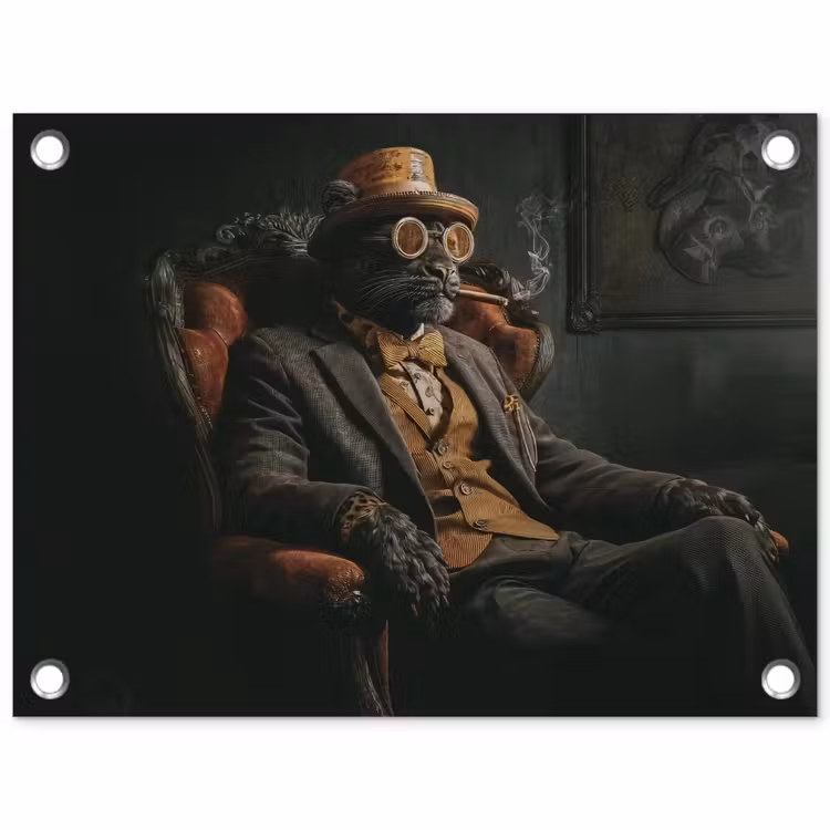 Kat - Pak - Oranje - Sigaar tuinposter los doek klein -3d