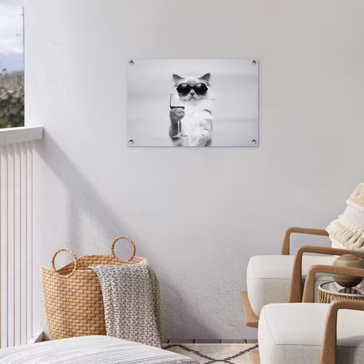 Kat - Zonnebril - Wijnglas - Langharig tuinposter los doek klein -sfeer8
