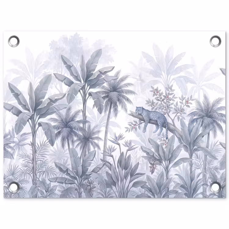 Kat - Tropisch bos - Modern - Grijs tuinposter los doek klein -3d