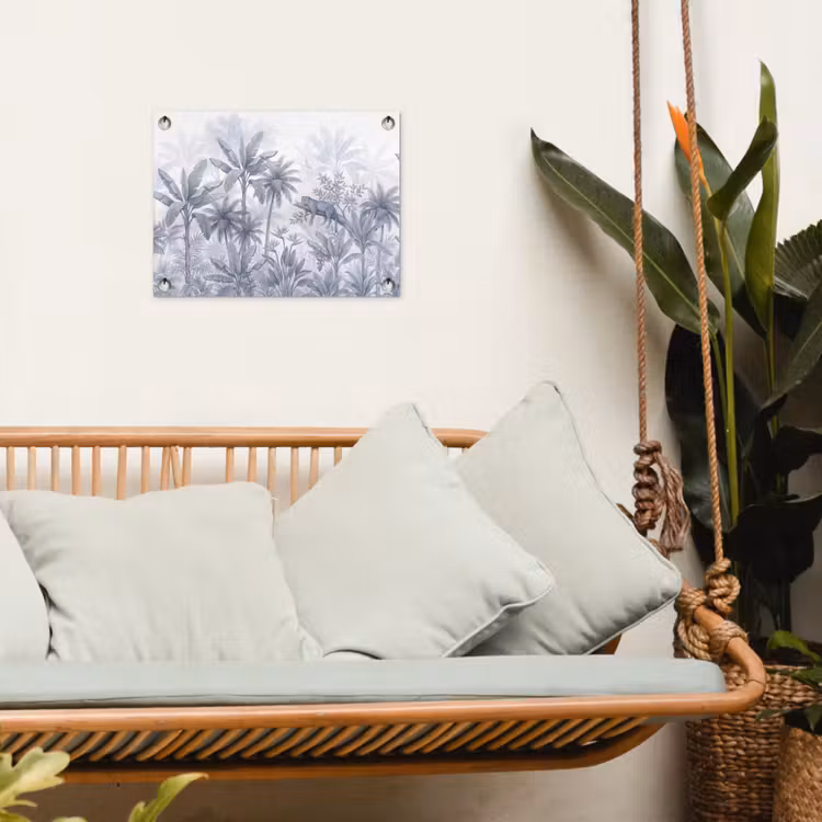 Kat - Tropisch bos - Modern - Grijs tuinposter los doek klein -sfeer7