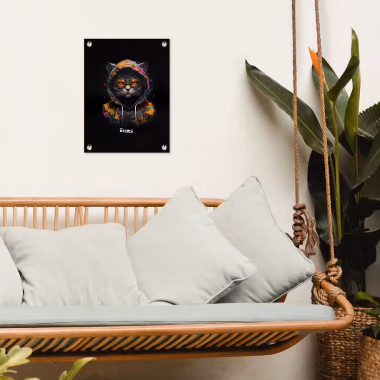 Kat met kleurrijk vest en oranje bril tuinposter los doek klein -sfeer7