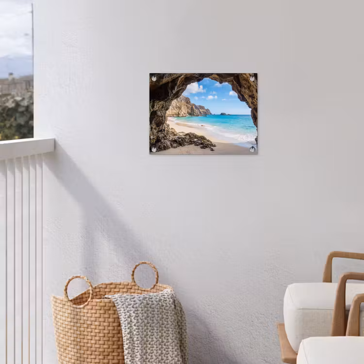 Grot - Strand - Zee - Blauw tuinposter los doek klein -sfeer8