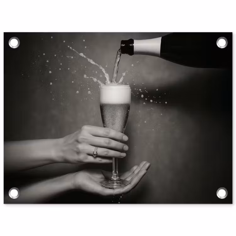 Champagnefles - Glas - Minimalistisch - Spetters tuinposter los doek klein -3d