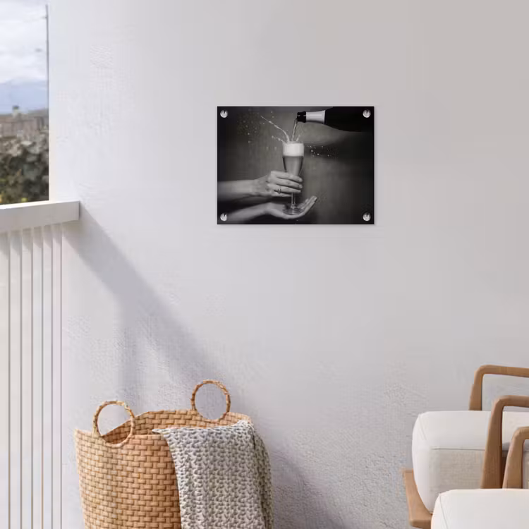 Champagnefles - Glas - Minimalistisch - Spetters tuinposter los doek klein -sfeer8