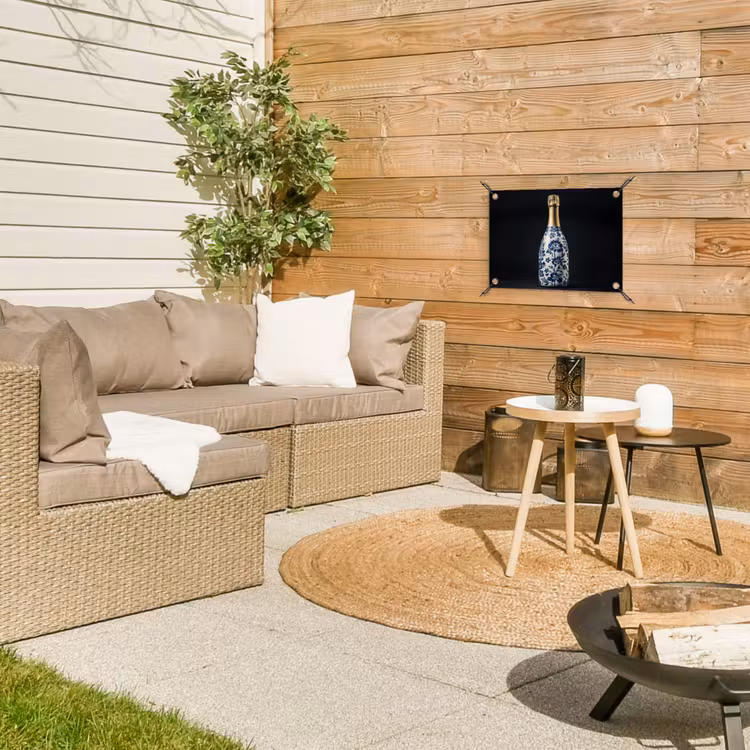 Champagne - Bloemen - Goud - Chique tuinposter los doek klein -sfeer4