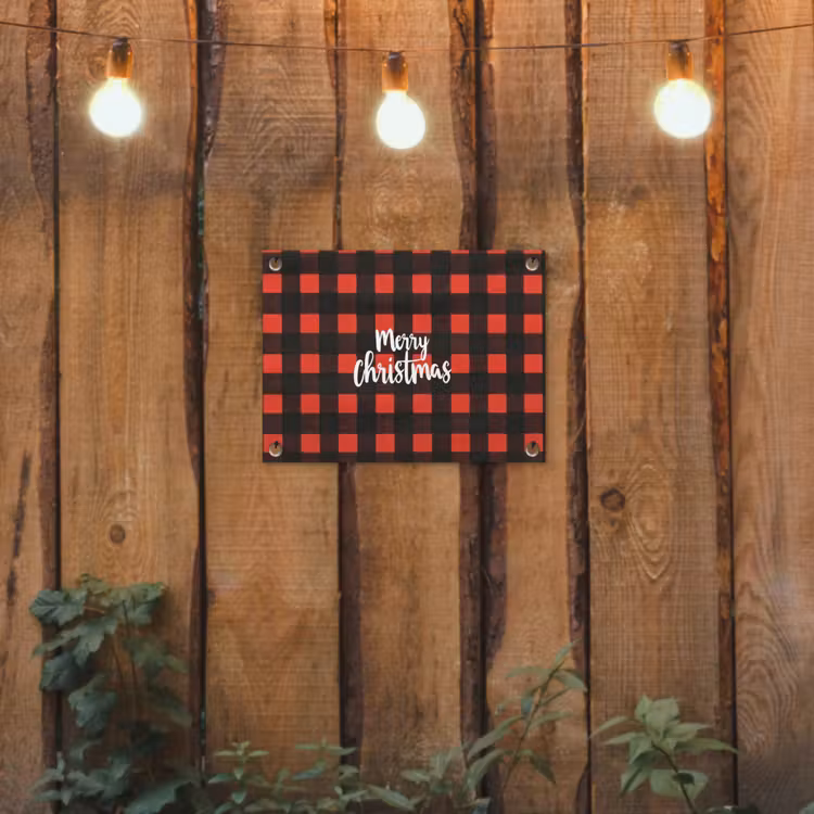 Geruit - Rood - Tekst - Christmas tuinposter los doek klein -sfeer1