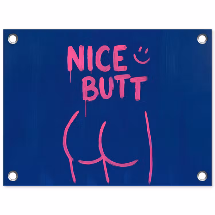 Brutaal - Grappig - Blauw tuinposter los doek klein -3d