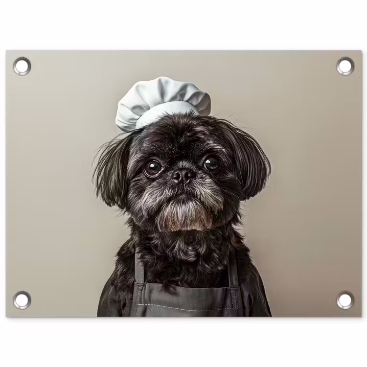 Kokskleding - Zwart - Hondje tuinposter los doek klein -3d