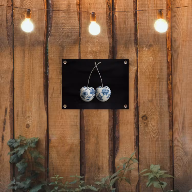 Kersen - Delfts blauw - Fruit tuinposter los doek klein -sfeer1