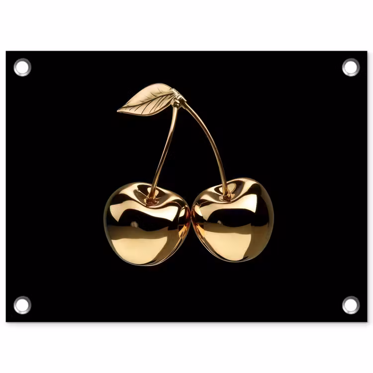 Kersen - Zwart - Goud - Chrome tuinposter los doek klein -3d