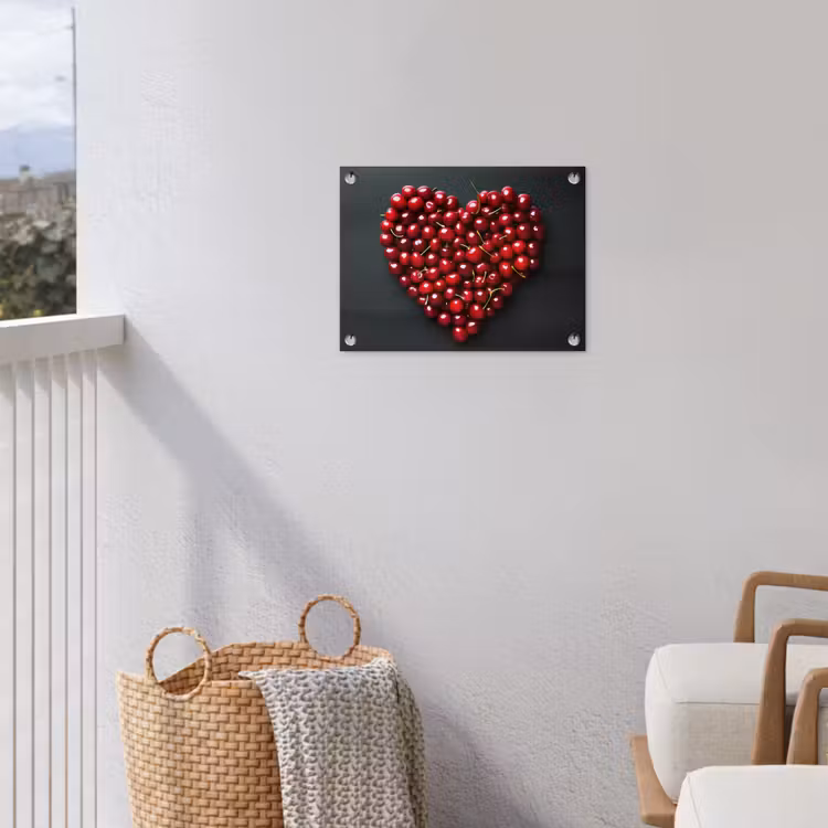 Kersen - Hart - Rood - Zwart tuinposter los doek klein -sfeer8