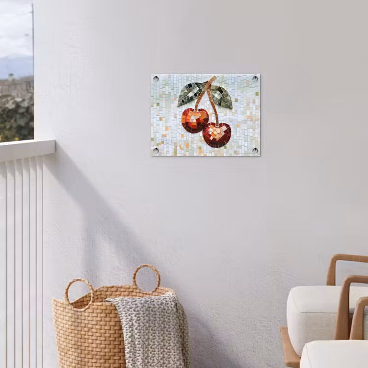 Kersen - Rood - Mozaïek - Blaadjes tuinposter los doek klein -sfeer8