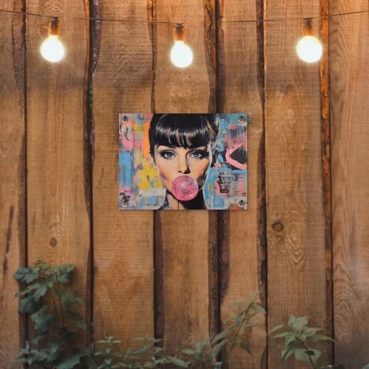 Kauwgom - Vrouw - Penseelstreken - Modern tuinposter los doek klein -sfeer1