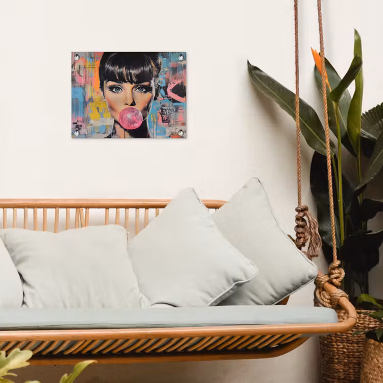 Kauwgom - Vrouw - Penseelstreken - Modern tuinposter los doek klein -sfeer7