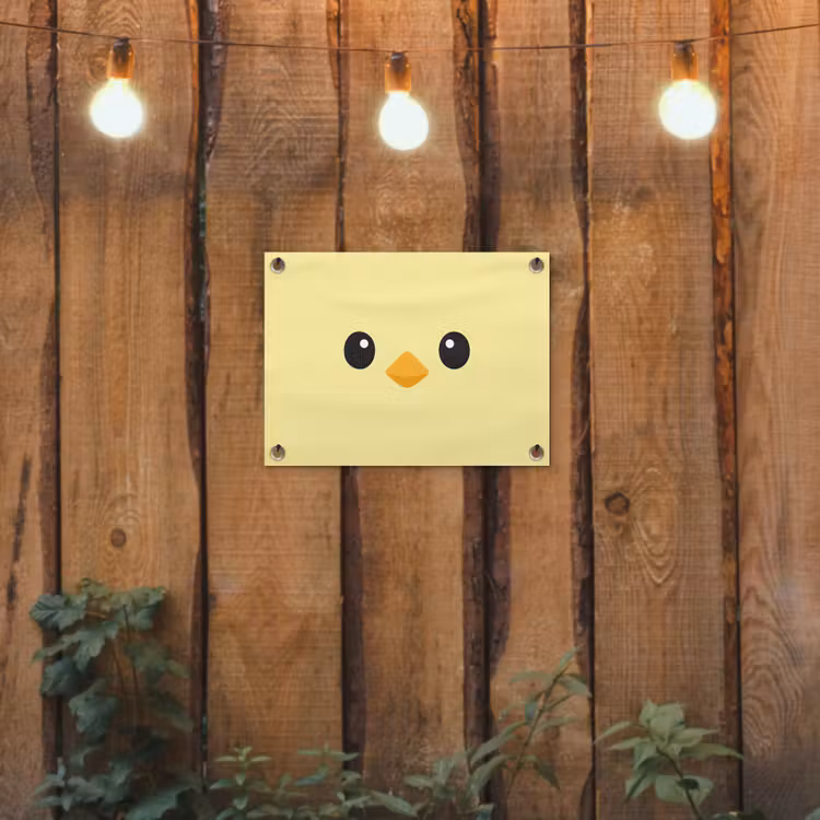 Kuiken - Vrolijk - Geel - Minimalistisch tuinposter los doek klein -sfeer1