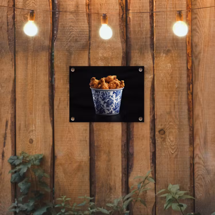 Kip - Bucket - Delfts blauw - Lekker tuinposter los doek klein -sfeer1
