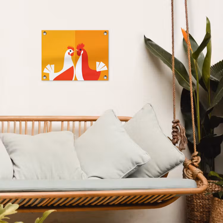 Kippen - Oranje - Vlakken tuinposter los doek klein -sfeer7