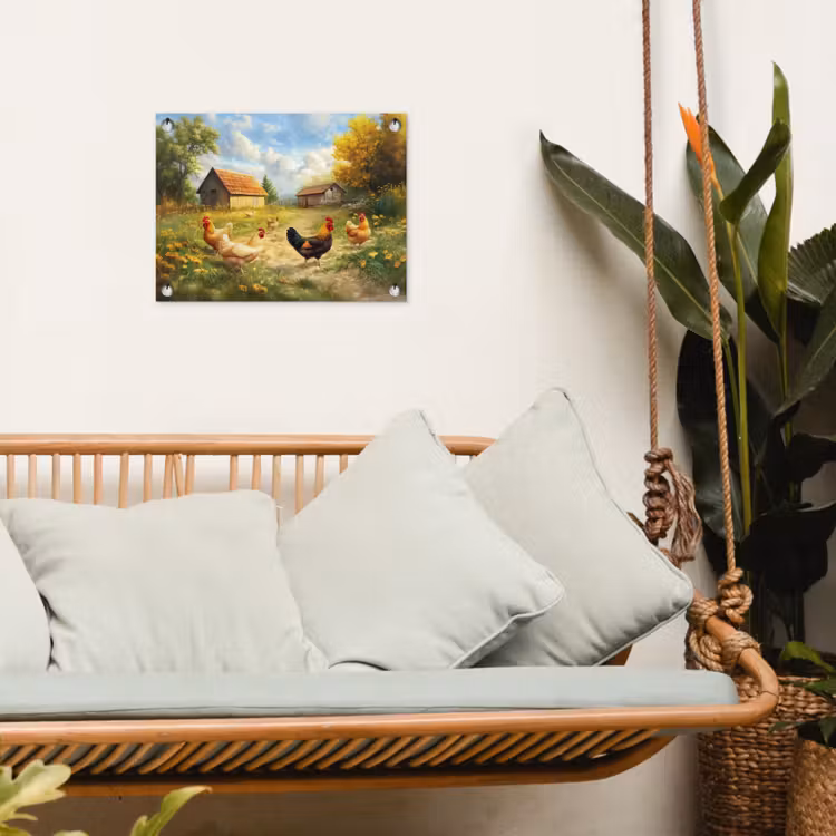 Kippen - Landelijke rust - Natuur tuinposter los doek klein -sfeer7