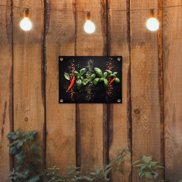 Chilipepers - Basilicum - Blaadjes - Rood tuinposter los doek klein -sfeer1