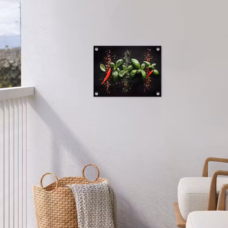 Chilipepers - Basilicum - Blaadjes - Rood tuinposter los doek klein -sfeer8