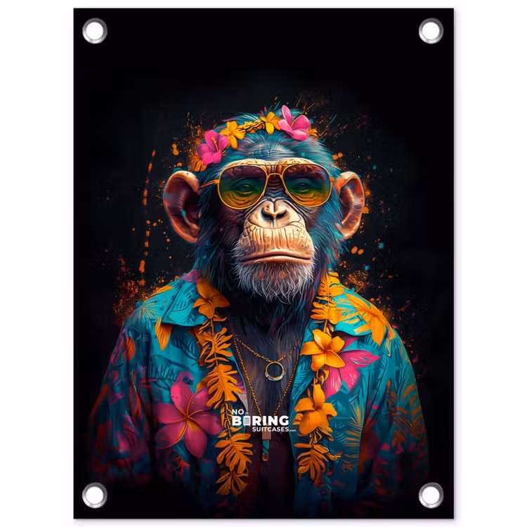 Chimpansee met Hawaii blouse tuinposter los doek klein -3d