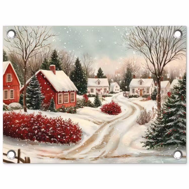 Kerstsfeer - Landelijk - Rood tuinposter los doek klein -3d