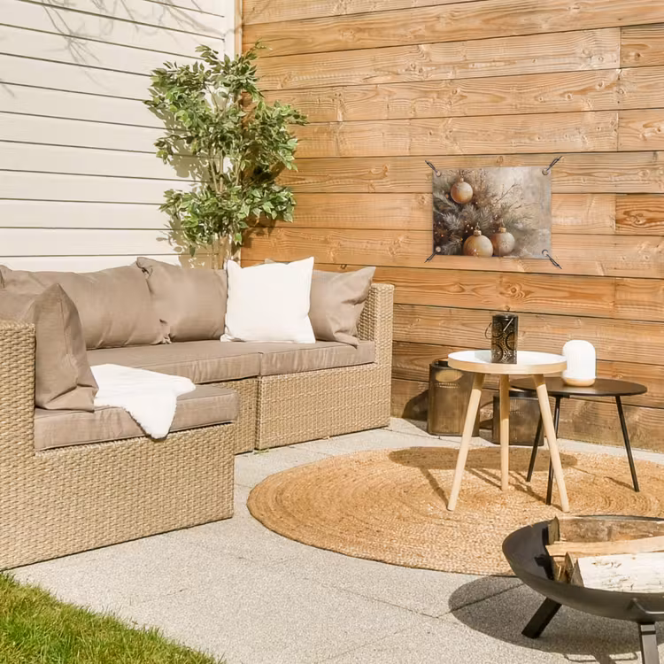 Kerst - Kerstballen - Beige - Goud tuinposter los doek klein -sfeer4
