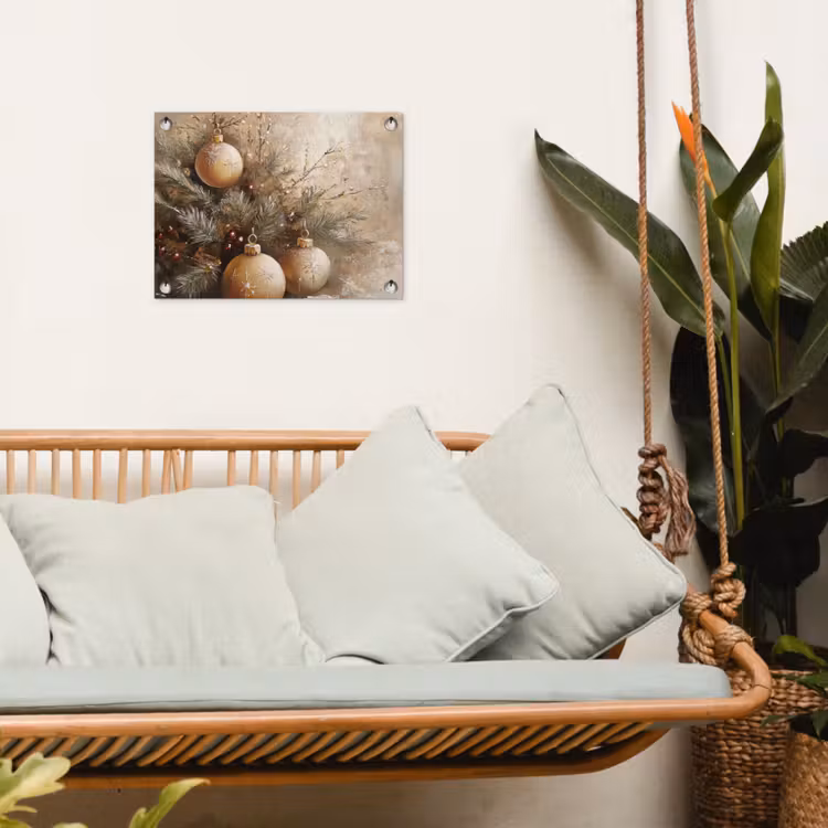 Kerst - Kerstballen - Beige - Goud tuinposter los doek klein -sfeer7