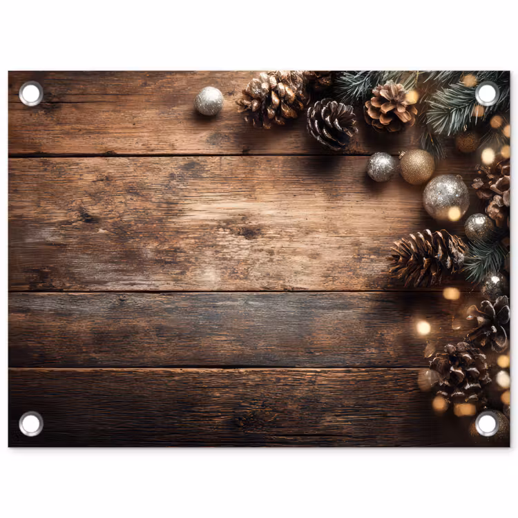 Kersthoekdecoratie - Dennenappels - Lichtjes tuinposter los doek klein -3d