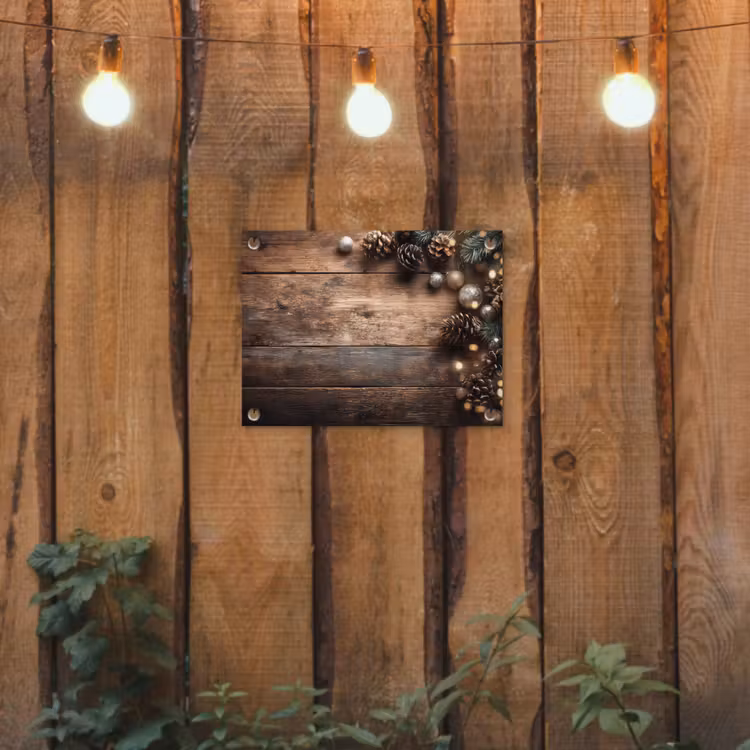 Kersthoekdecoratie - Dennenappels - Lichtjes tuinposter los doek klein -sfeer1