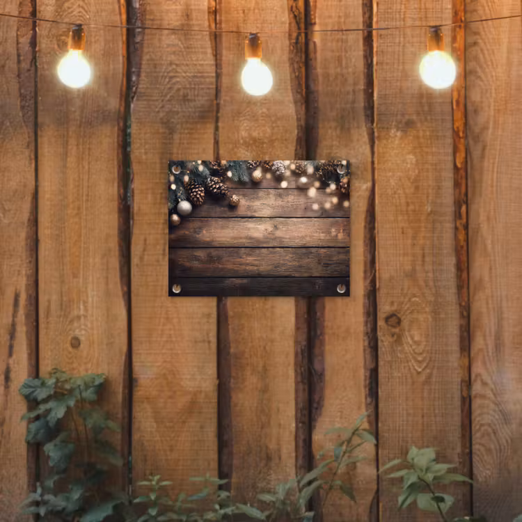 Kerstdecoratie - Houten - Dennenappel - Bruin tuinposter los doek klein -sfeer1