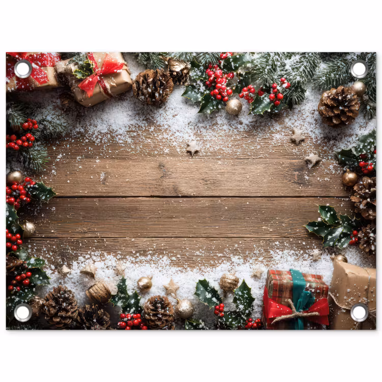 Kerstdecoratie - Geschenken - Hout - Veelkleurig tuinposter los doek klein -3d