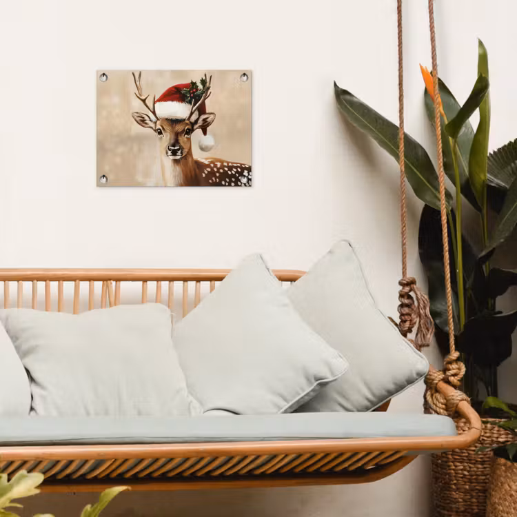 Kerst - Hert - Gewei - Rood tuinposter los doek klein -sfeer7