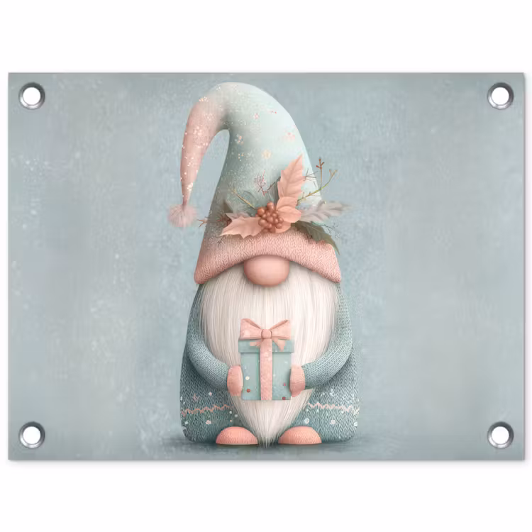 Kerstgnome - Cadeau - Groen tuinposter los doek klein -3d