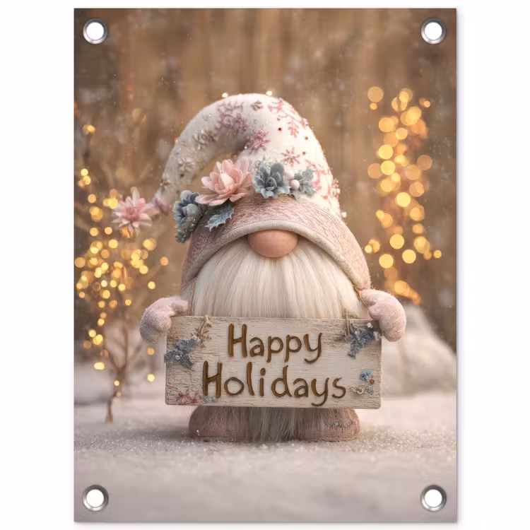 Kerst - Gnome - Bord - Kleurrijk tuinposter los doek klein -3d